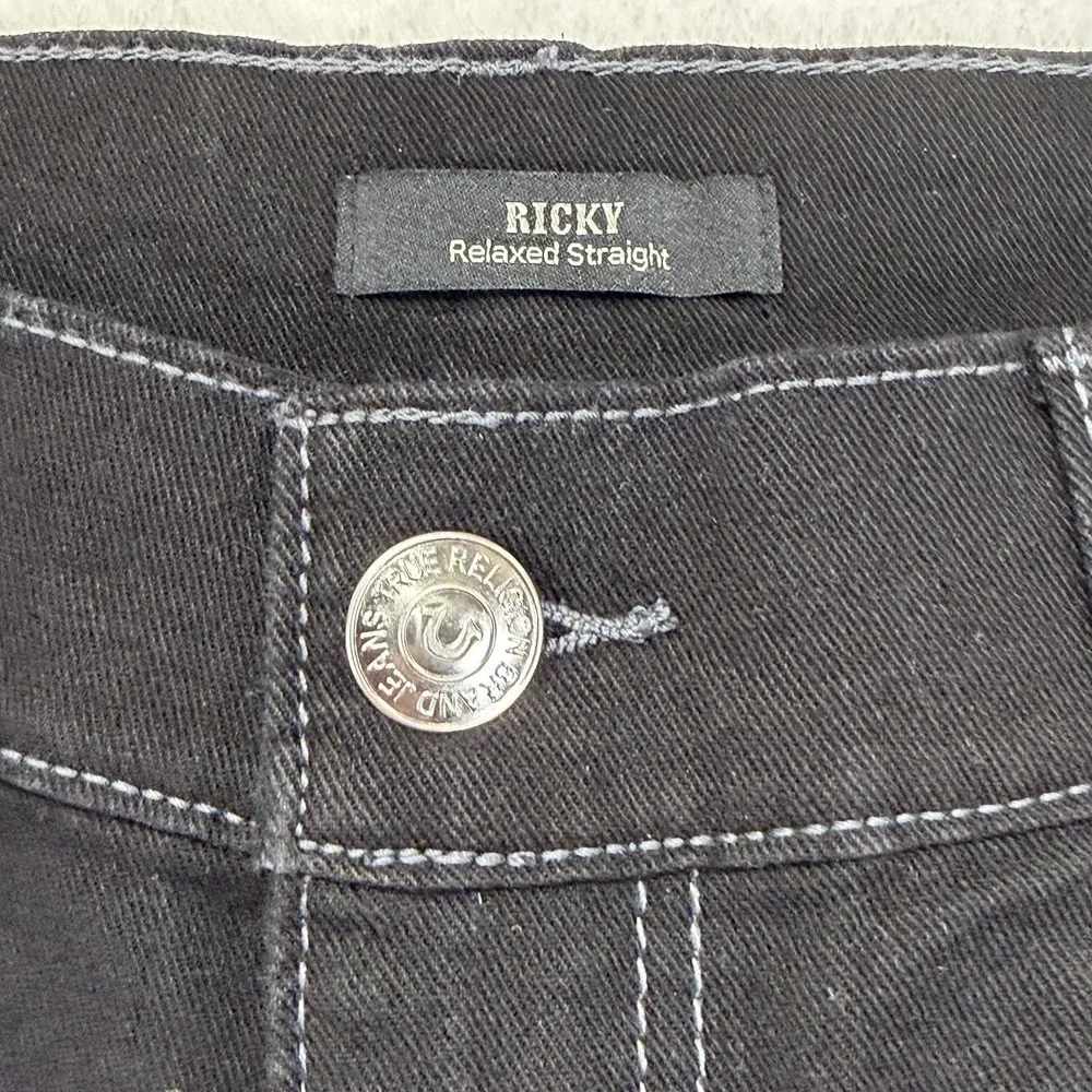 True Religion Ricky Flap SN Black Jeans Mens 36x32 Straight Leg NWT Retail $164